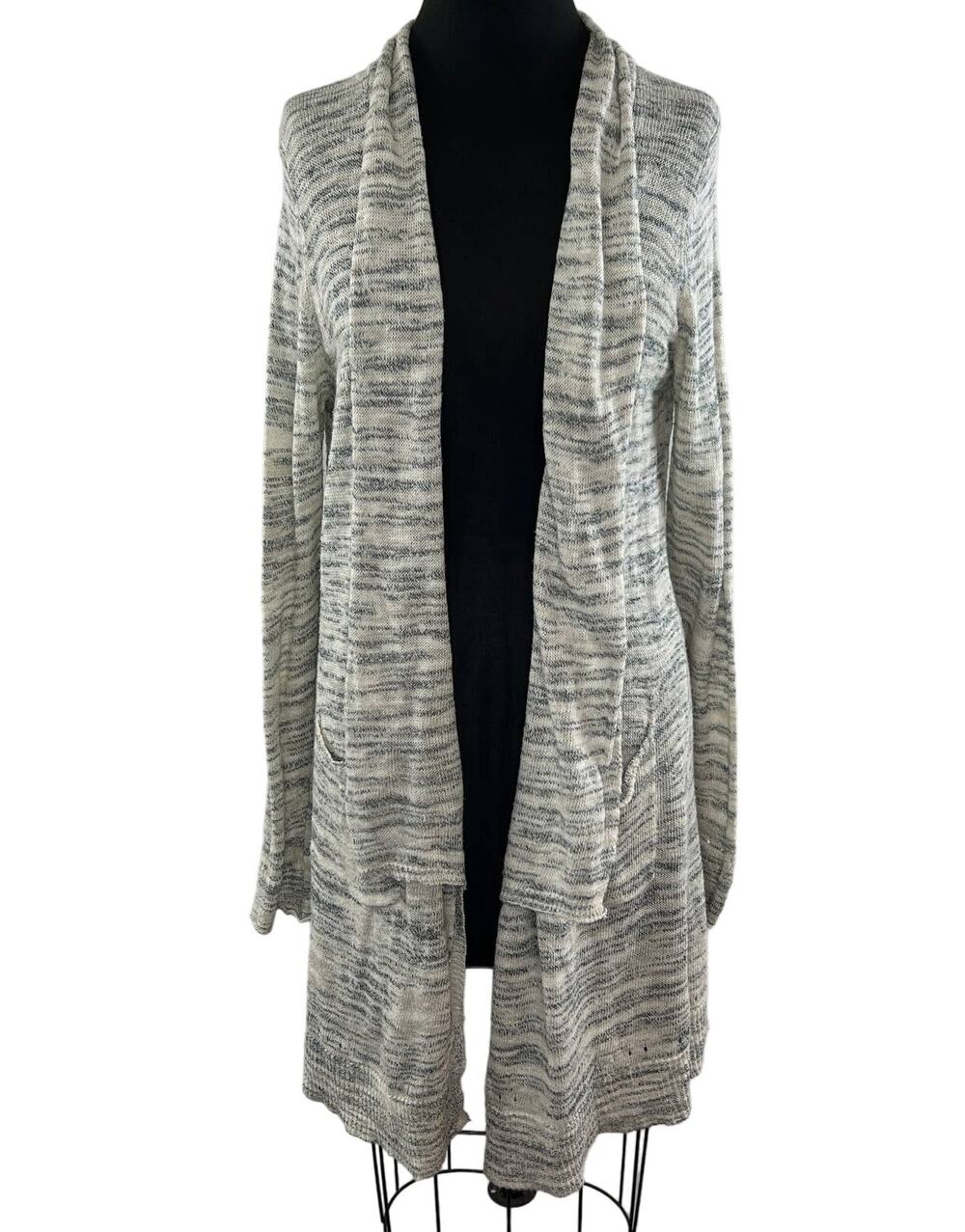 Michael Stars Marled Gray Cotton Linen Blend Open Front Duster Cardigan Large L
